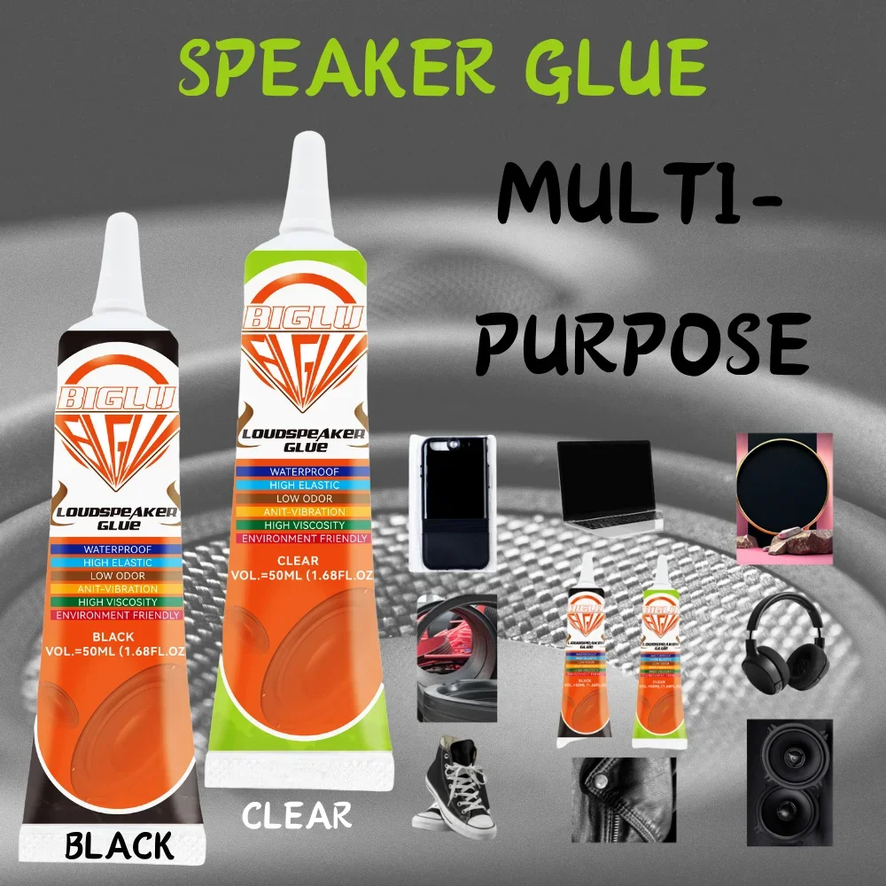 15/50ML BIGLU 시끄러운 스피커 수리 접착제 검정/투명 폼 측면 더스트 캡 고무 가장자리 콘 분지 강력한 접착제
