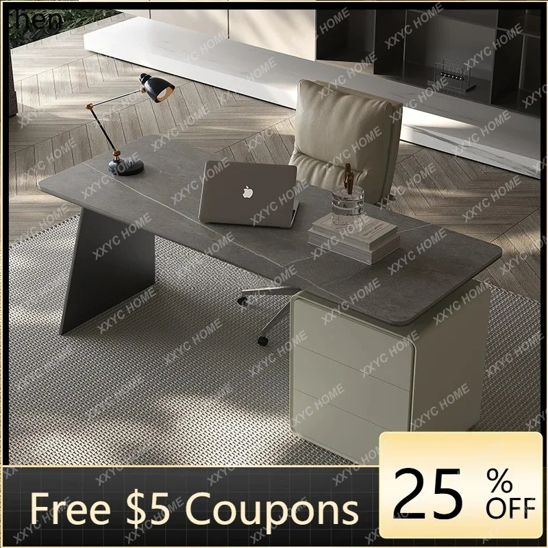 

L minimalist rock slab desk household light luxury modern study high-end advanced inductor computer desk