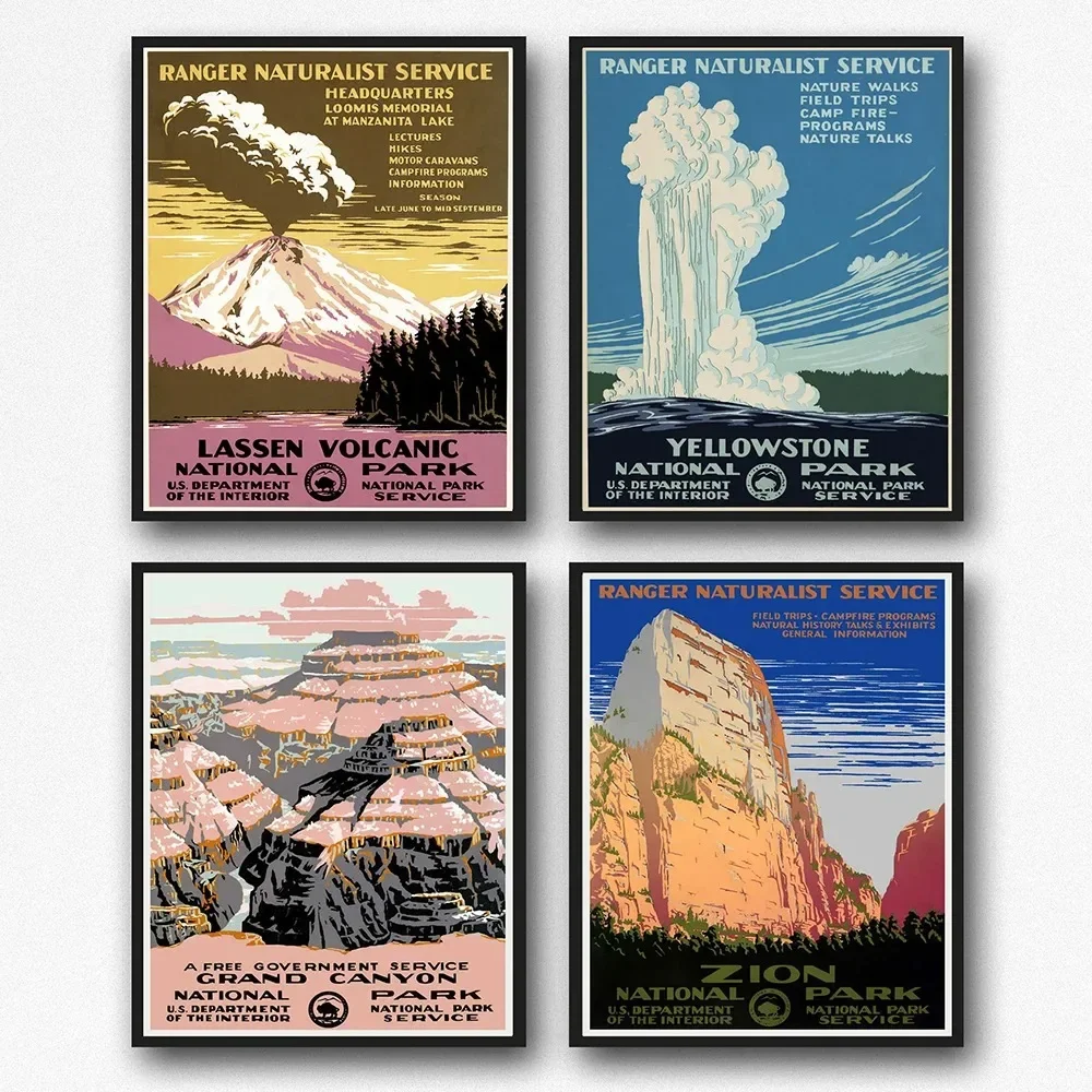 Vintage s National Park Poster Canvas Art  Yellowstone Lassen Volcanic Grand Canyon Zion  Wall Decor for Home