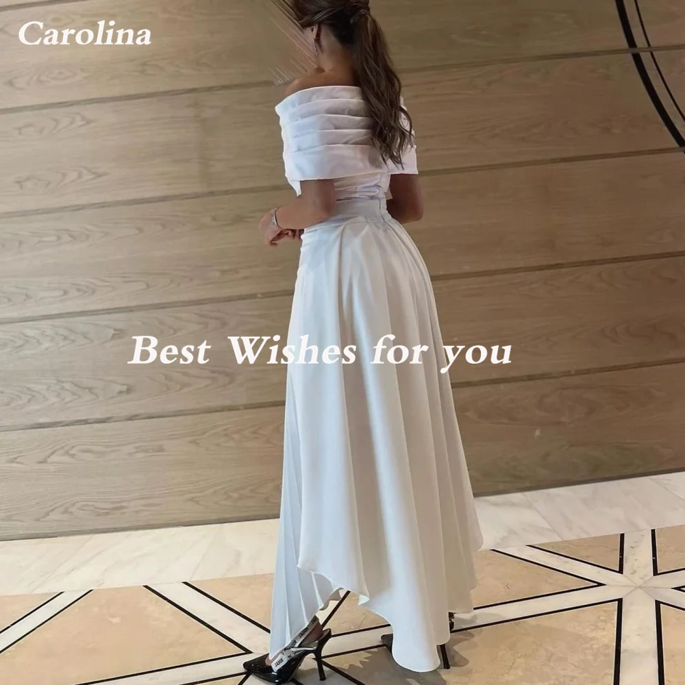 Carolina Off Shoulder Evening Dresses Women Saudi Arabia Satin Short Sleeves Vintage Wedding Guest Elegant Formal Party Gowns