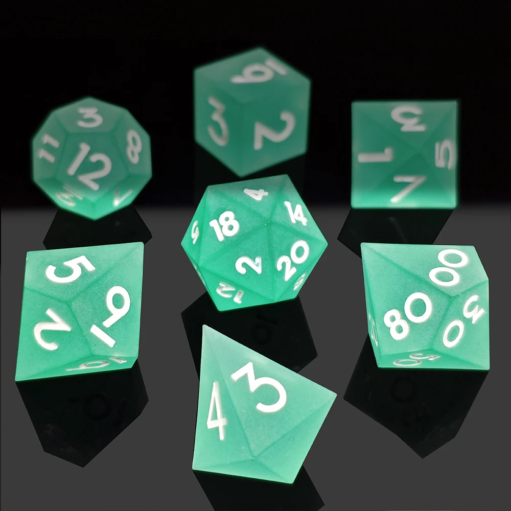 7Pcs Frosted Green Polyhedral Dice Set, Matte Resin DND Dice with White Ink, for D&D, Pathfinder & TTRPG