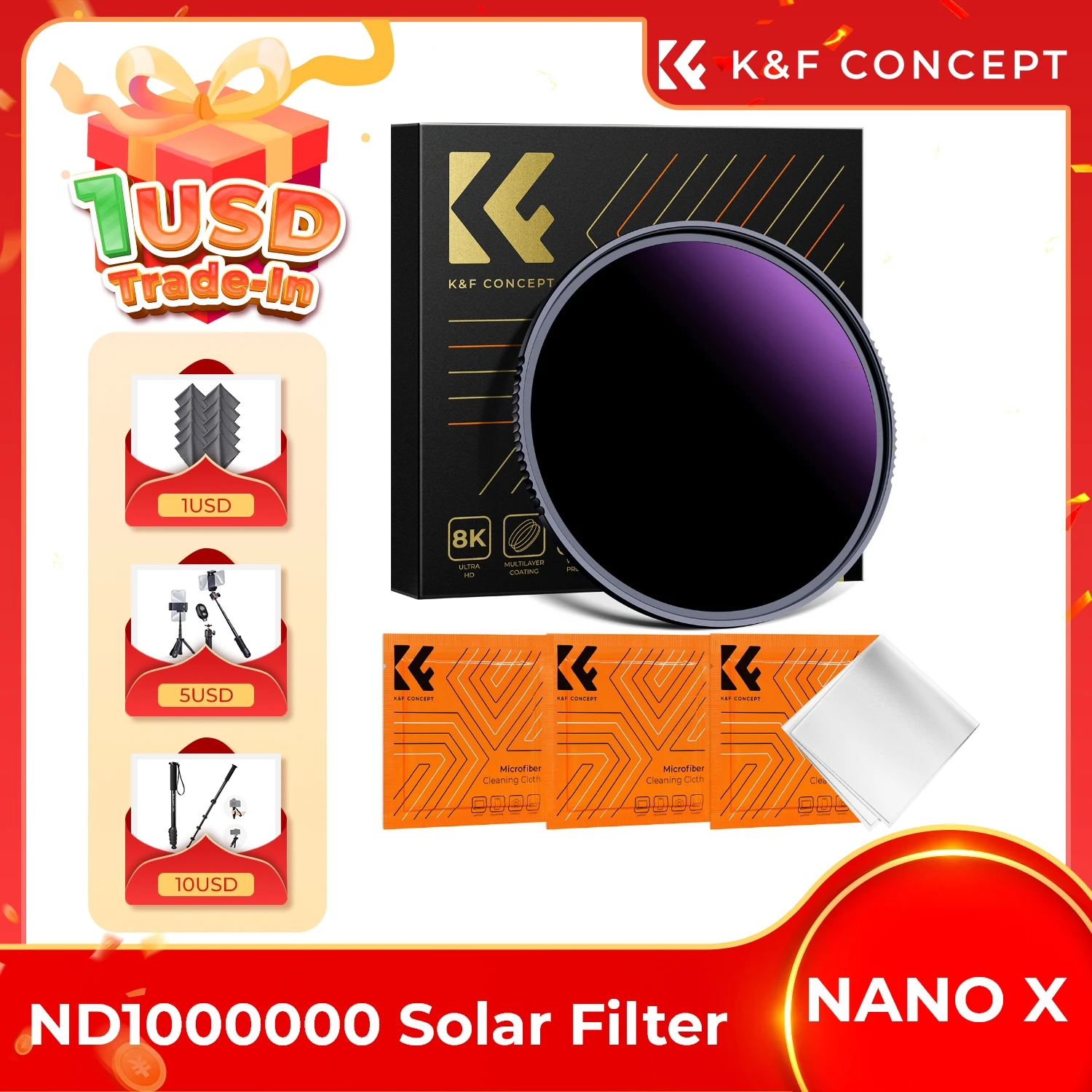 

K&F CONCEPT ND1000000 Solar Filter 20-Stops Solid Neutral Density Celestial Event Multi-Coated Photography Filters Camera Lenses