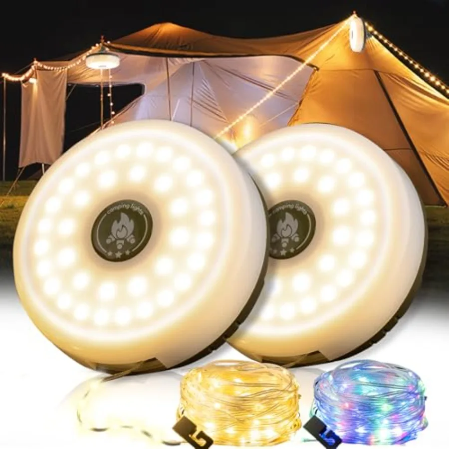 

2-Pack Camping String Lights, 4 in 1 Outdoor Camping Lantern with 8 Lighting Modes 32.8Ft,Quick 30s Recovery, Waterproof, Type-
