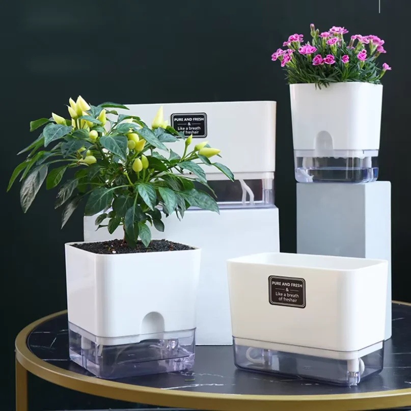 New Self Watering Plant Pot Magnetic Plastic Self-absorbent Cotton Rope Flowerpot For Double-deck