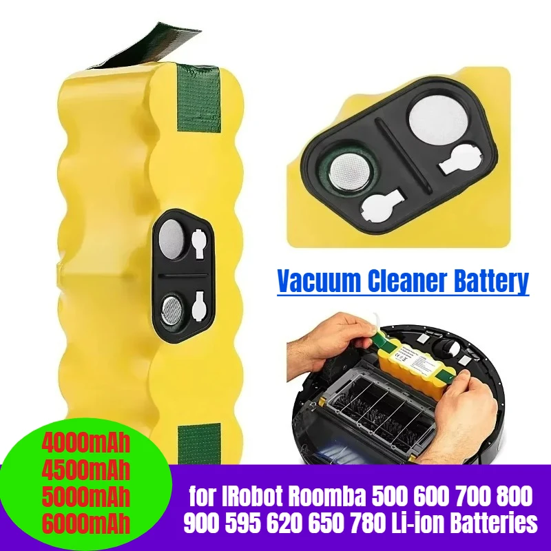 

14.4V 6000mAh Vacuum Cleaner Battery for IRobot Roomba 500 600 700 800 900 595 620 650 780 Li-ion Batteries