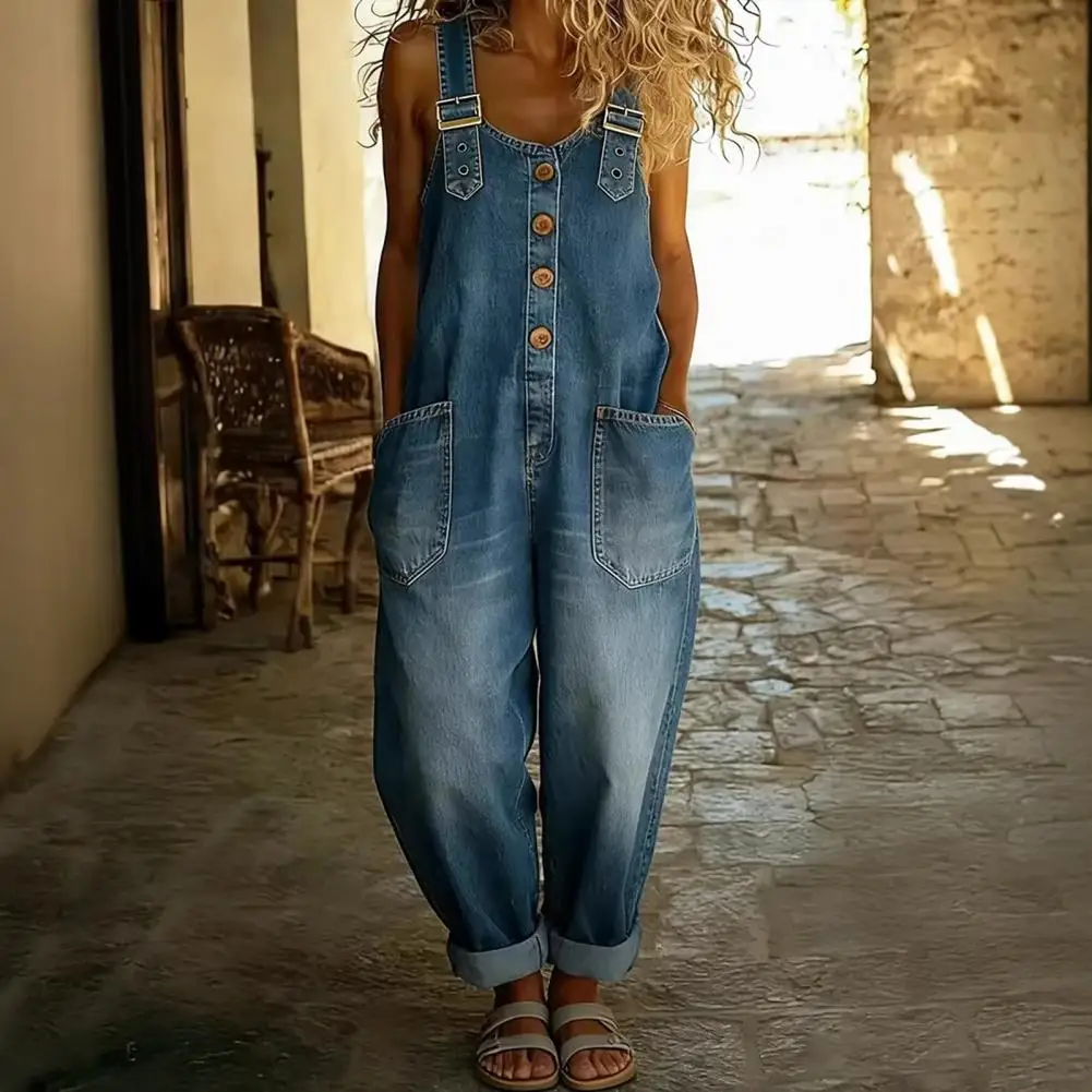 

Женский джинсовый комбинезон-футболка, модный джинсовый комбинезон с широкими штанинами, винтажный комбинезон с прямыми штанинами