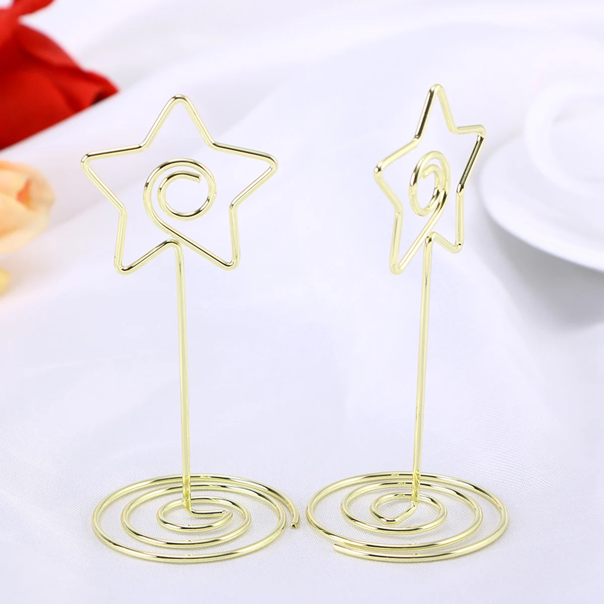 

10pcs 8.5cm Five-pointed Star Memo Photo Stand Holder Paper Note Clips for Wedding Party Table Decoration (Gold)