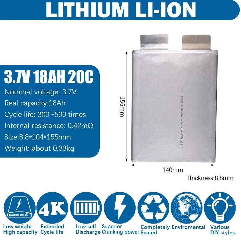 Rechargeable 3.7V 18h Lipolymer battery cell for DIY 12V 24V 36V  48V 60V 72V Trolling Motor Fishing Boat Scooter Battery Pack