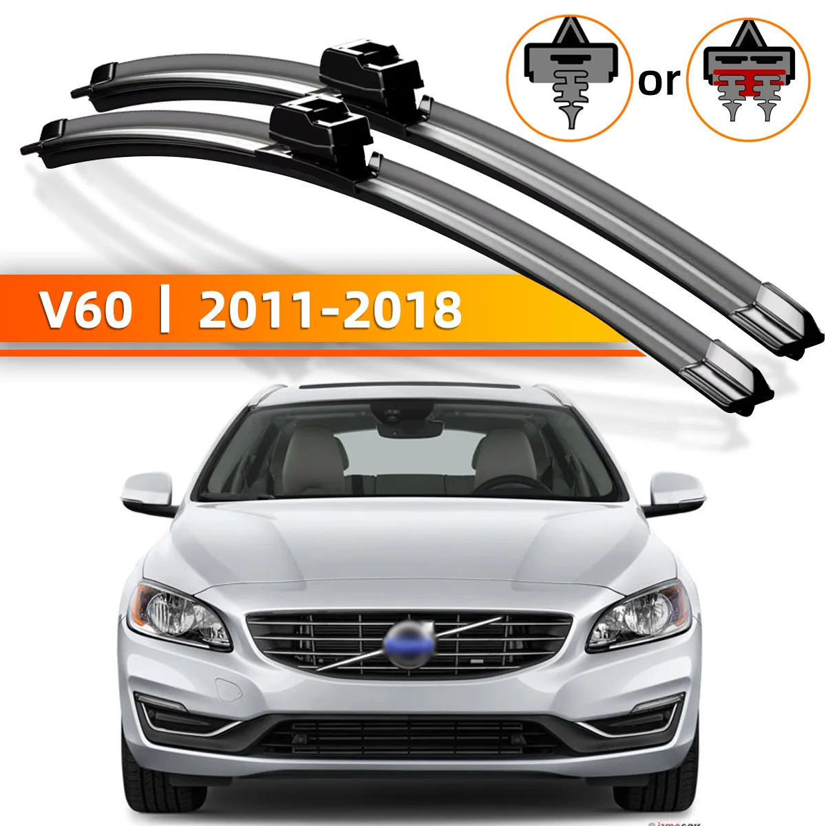 YONGRUN 2 Stück Frontscheibenwischerblätter, geeignet für Volvo V60 2011–2018, Windschutzscheiben-Fenster-Zubehör, 2012 2014 2015 2016