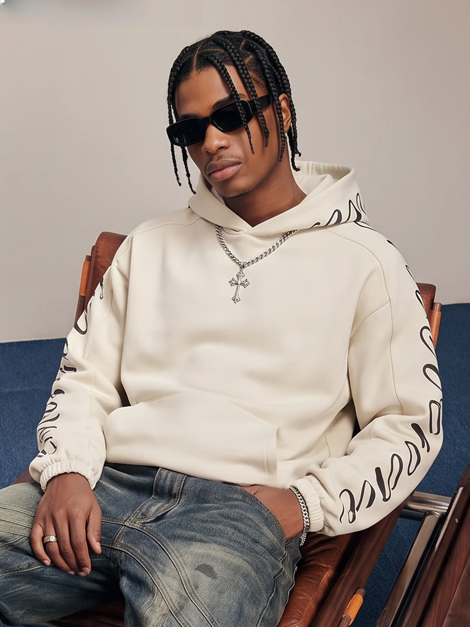Onesevenine Casual Loose Fit Hoodie Embroidered Lettering Comfortable Skin-Friendly Cotton Polyester Blend Unisex Jacket