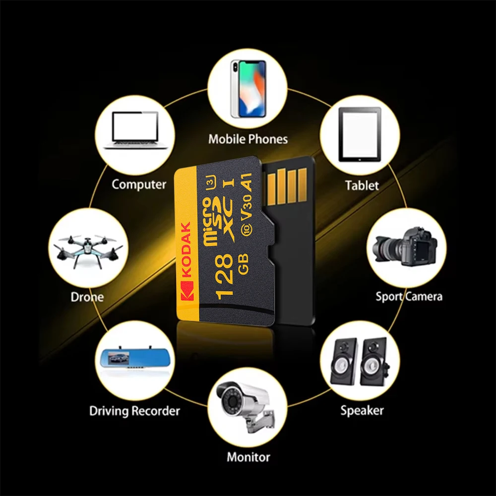 KODAK Ultra tarjeta MicroSD grabadora de conducción 128GB tarjeta de memoria Micro SD para teléfono móvil PC auricular altavoz HD juegos de cámara