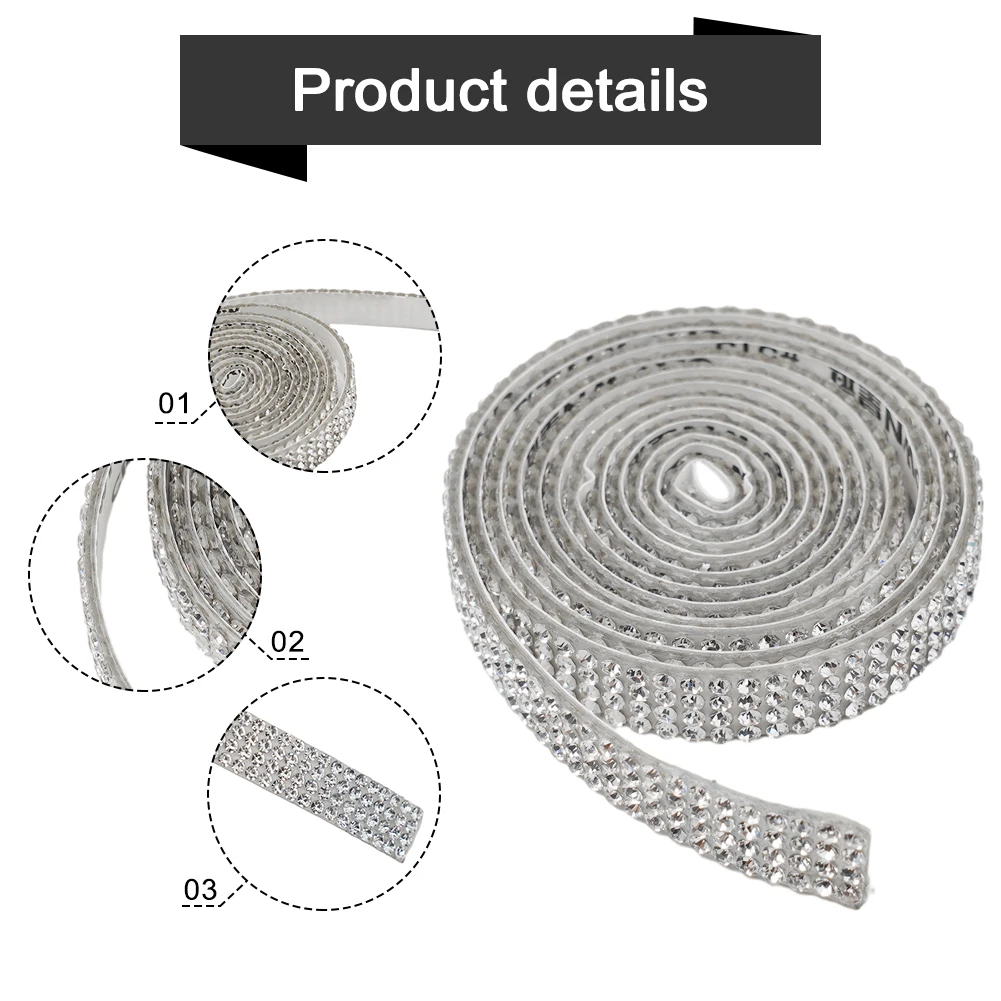 90cm Rhinestone Decor Sticker Silver for Clothing Cuffs Car Spoilers Laptop Lids Phone Backs and Craft Surfaces
