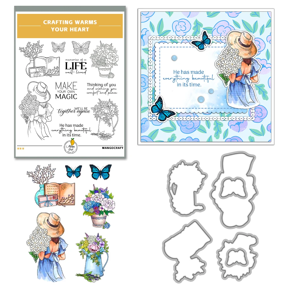 Mangocraft indah bunga kupu-kupu wanita pemotong mati bening cap DIY buku tempel logam mati silikon kartu cap album