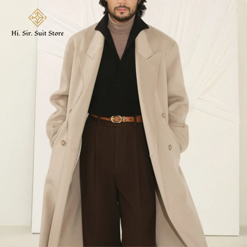 

Классический мужской плащ, двубортная куртка средней длины, повседневное пальто с поясом, ветровка с зубчатыми лацканами, мужская большая высокая одежда