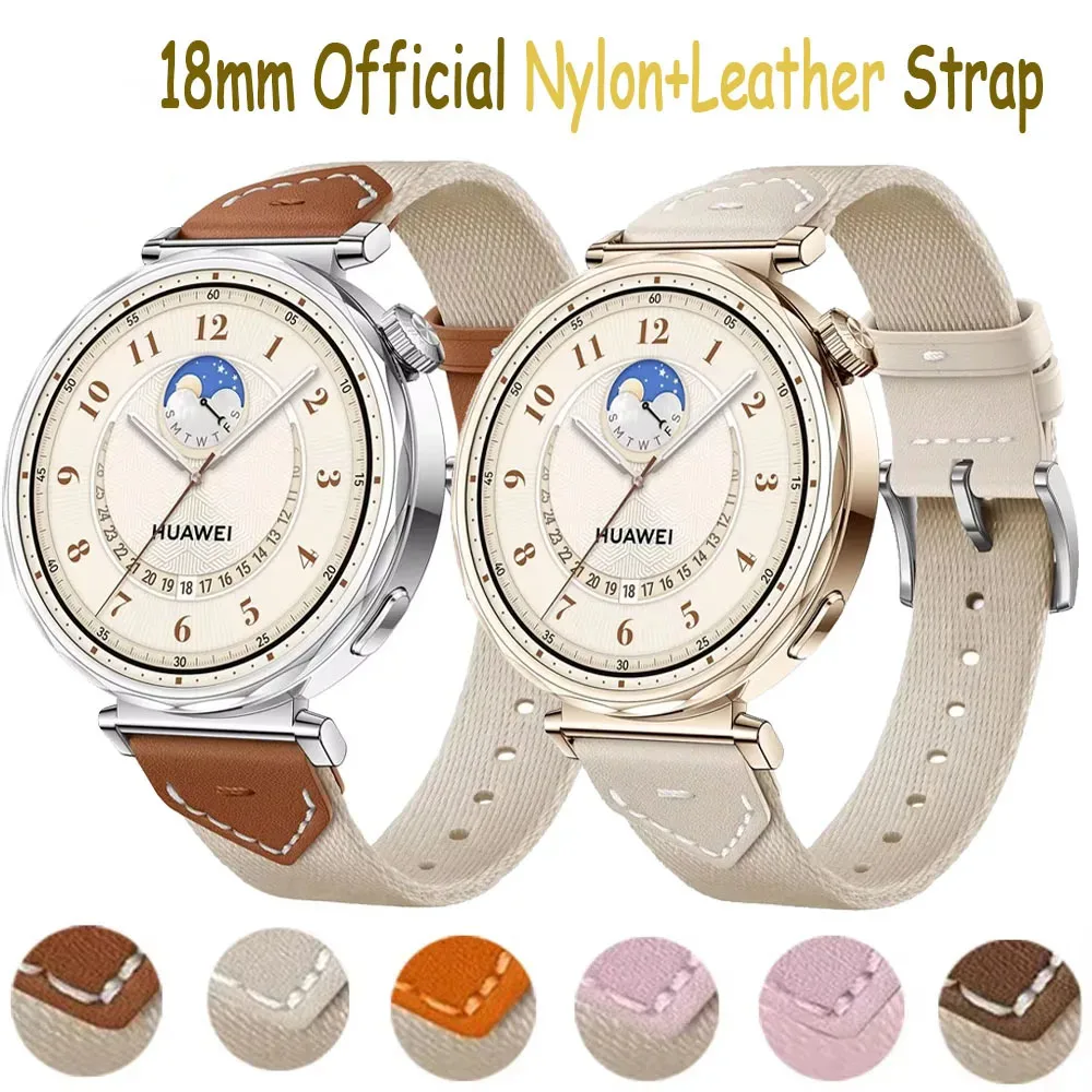18 مللي متر نايلون + حزام مضفر من الجلد لساعة هواوي GT5/4 41 مللي متر سوار بديل رسمي ساعة هواوي 5 GT5 Pro 42 مللي متر معصمه