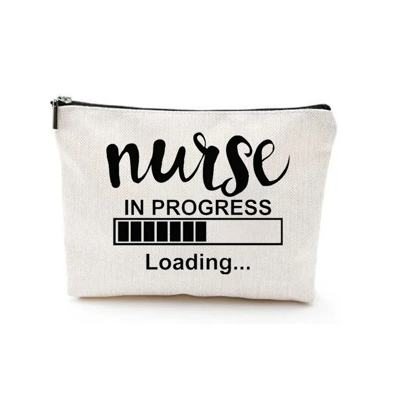 Nurse Letters Cosmetic Bag Women Makeup Pouch Zipper Portable Travel Toiletry Organizer Bag Storage Handbags Casual Purse Gifts