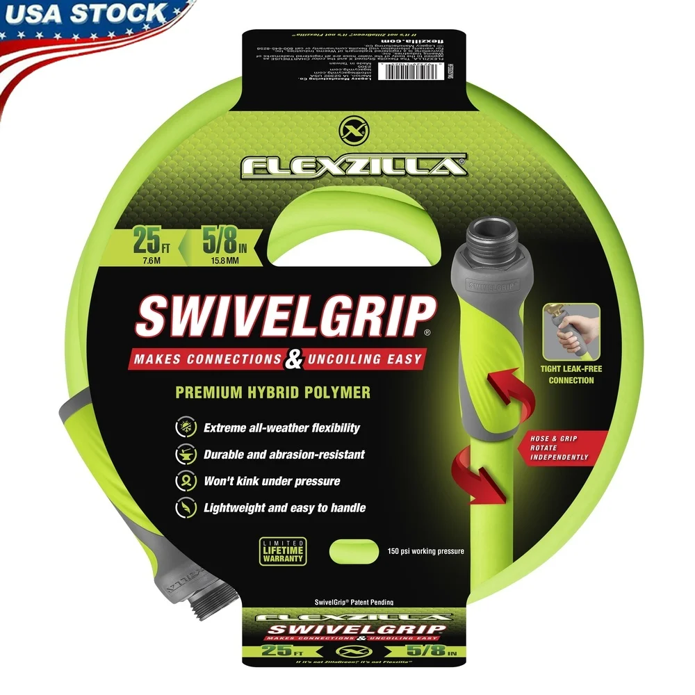 

Садовый шланг SwivelGrip 5/8 x 25 футов, гибридный полимерный, устойчивый к ультрафиолетовому излучению, легкий, прочный, герметичный гибкий шланг без ударов