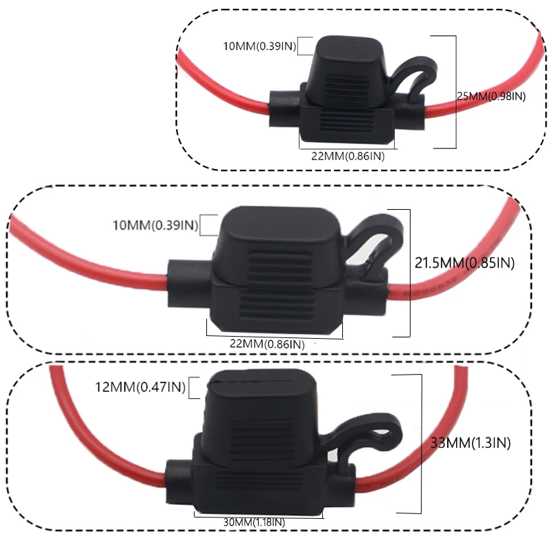 Waterproof 32V Mini Small Medium Auto Fuse Holder 18/1614/12/10AWG and Car Blade Fuse1/2A 3A 5A 7.5A 10A 15A 20A 25A 30A 35A 50A