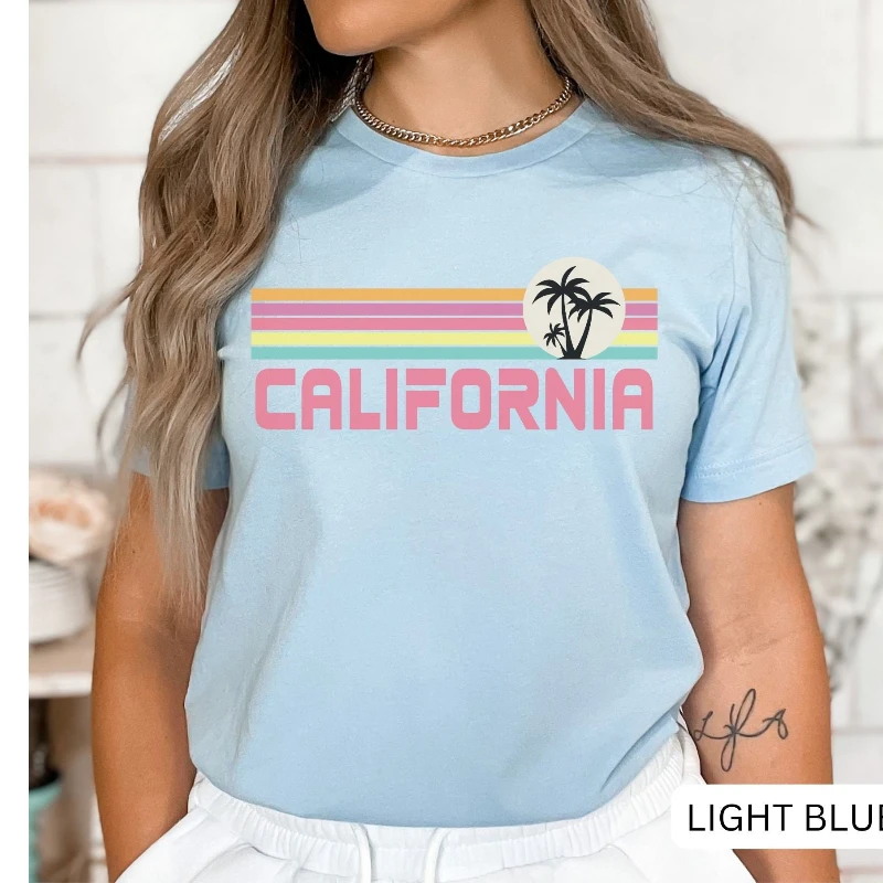 California T Shirt Beach Retro Sunset Travel Vacation Palm Tree Honeymoon Cali