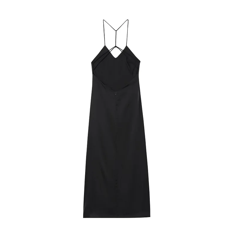 MUJER Black Slip Midi Dress Woman Satin Backless Long Dresses for Women Sexy Evening Women's Summer Dresses Straps Night Dresses