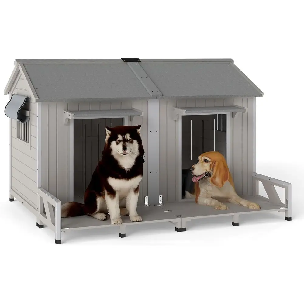 

Large Grey Outdoor Indoor Dog House, Weatherproof Roof, Spacious Kennel with Anti-Chew Metal Edges for Small, Medium, and Large