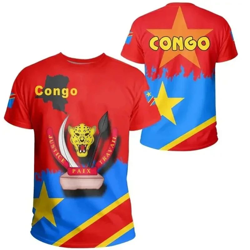 

Democratic Republic Of Congo Country Flag 3D Graphic High Quality T Shirts Summer Casual Short Sleeve Round Neck Tshirt Clothes