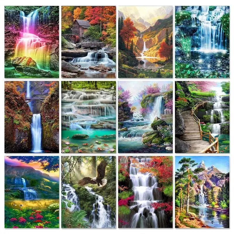 

GATYZTORY Landscape Diamond Painting Waterfall Diamond Mosaic Full Layout Diamond Embroidery Scenery Cross Stitch Kit Wall Decor