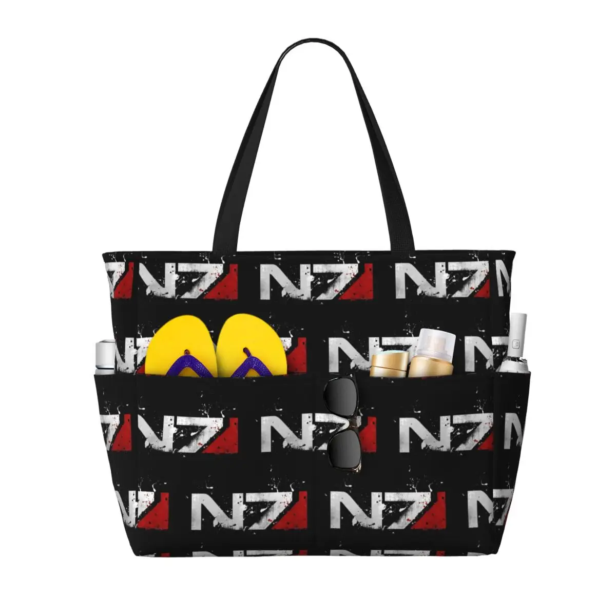 Mass Effect Distressed N7 Beach Tote Bag Sport Gym Yoga Duffle Large Tote Bag Women Travel Bag Fitness bag