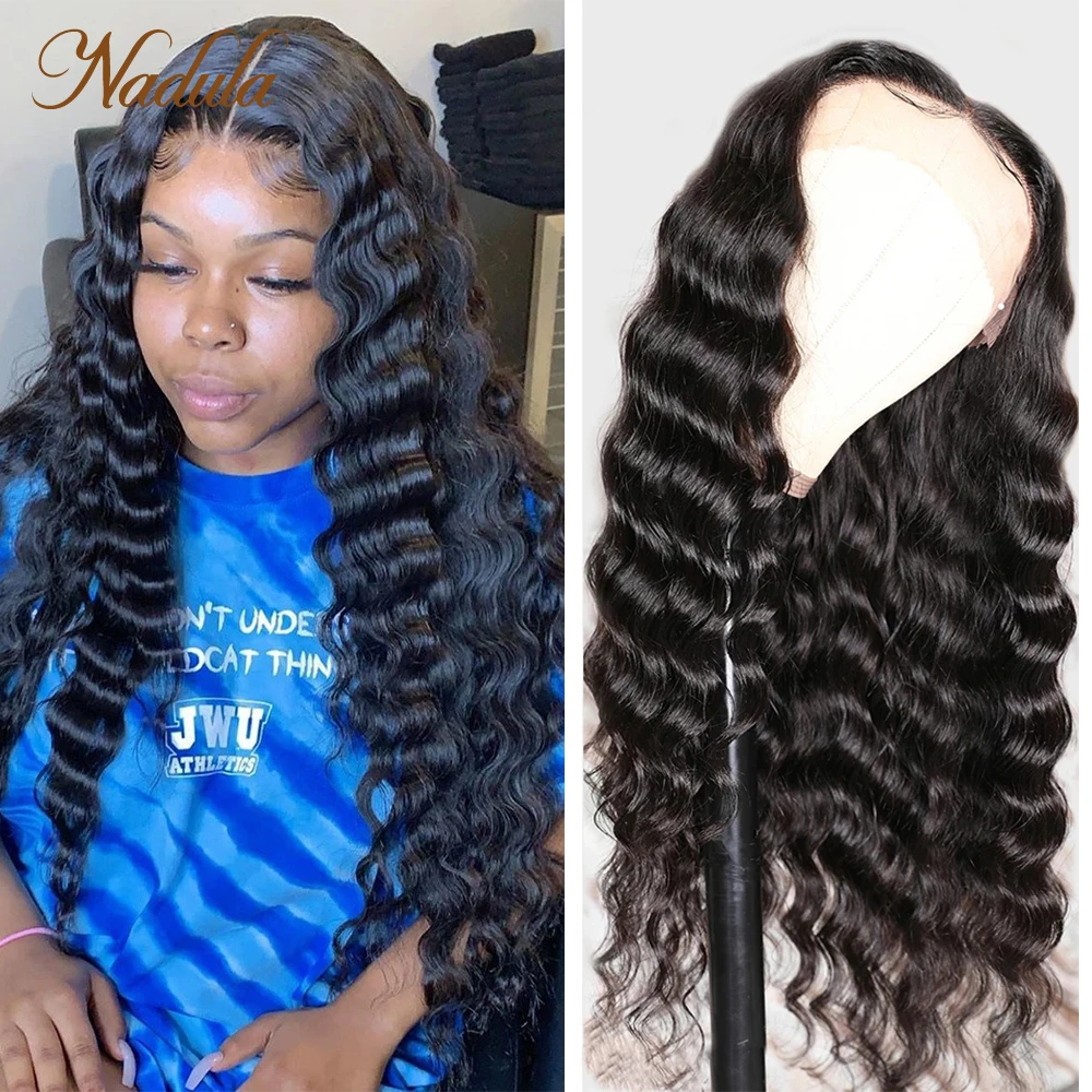 Perruque Lace Closure Wig Deep Wave transparente brésilienne-Nadula, perruques cheveux 180% naturels, naissance des cheveux naturelle, pre-plucked, 5x5 HD