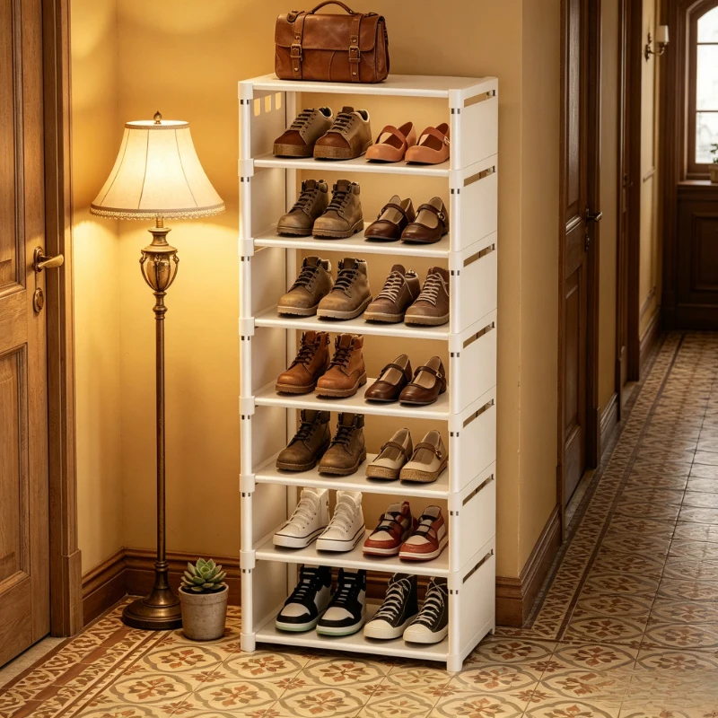 

8-Tier Black White Shoe Organizer, Space-Saving Stackable Rack, Easy Assembly for Closet Entryway, Ideal Household Storage Gift
