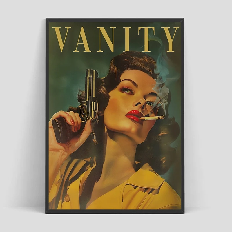 

Vintage Woman With a Gun Poster Home Living Room Decoration Decorative Wall Pictures Art Mural Interior Paintings Bedroom Decor