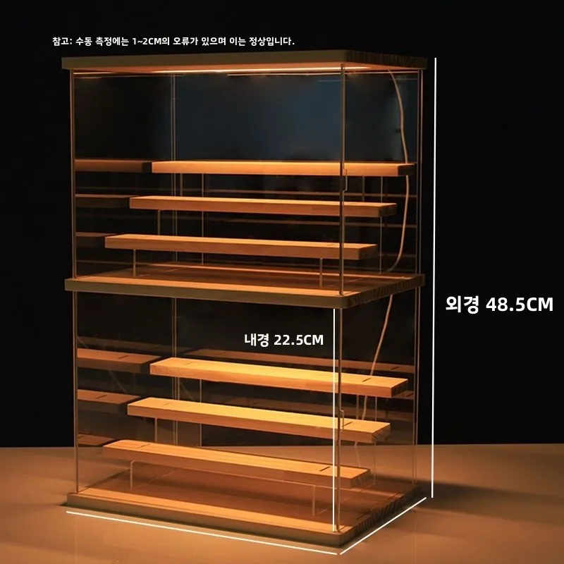 Acrylic Transparent Display Box with Light Premium Wooden Dustproof Storage for Figurines Living Room Display Cabinet
