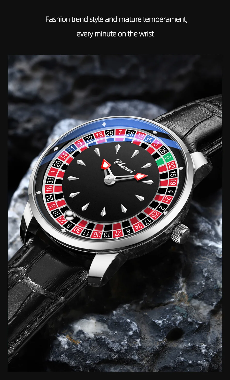 CHENXI 636 Casual Roulette Rotierende Herren-Quarzuhr 3ATM Wasserdicht Leuchtende Zeiger Herren-Armbanduhr Reloj Hombre (Ohne Box) – Detail 14
