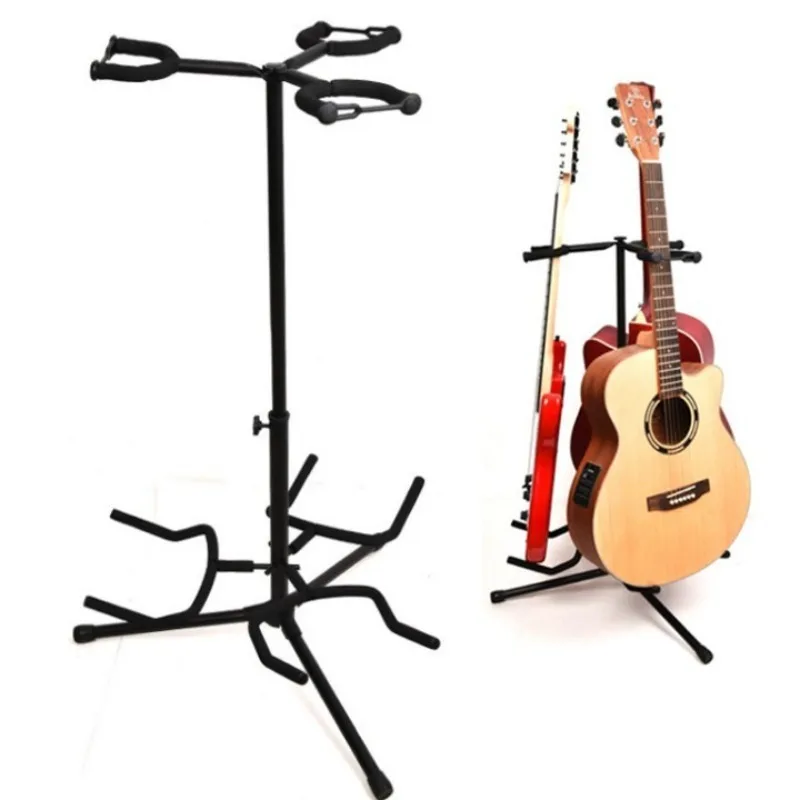 Three Headed Guitar Stand Iron Professional Adjustable Convenient Floor Guitar Holder Portable String Musical Instrument Stand