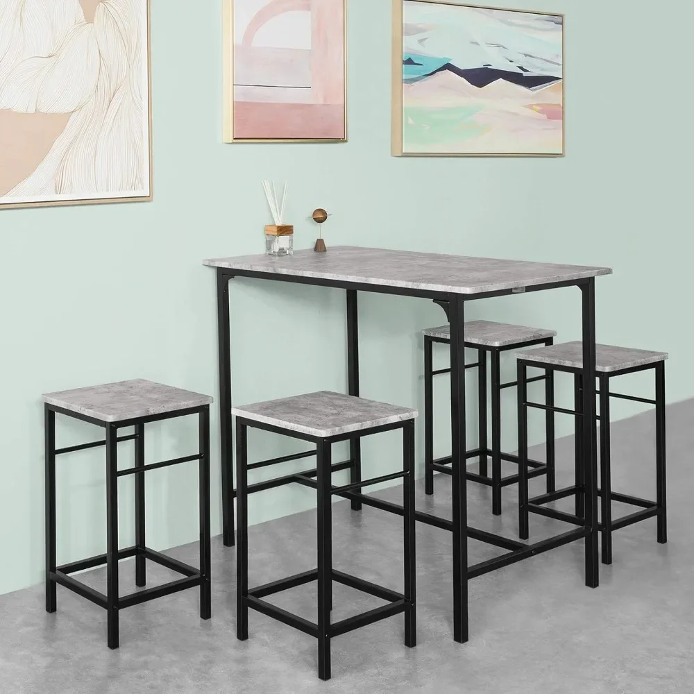 5-piece Set for 4 People, Dining Table with 4 Stools, Breakfast Table in Family Kitchen, Kitchen Counter with Bar Chair (grey) image 2