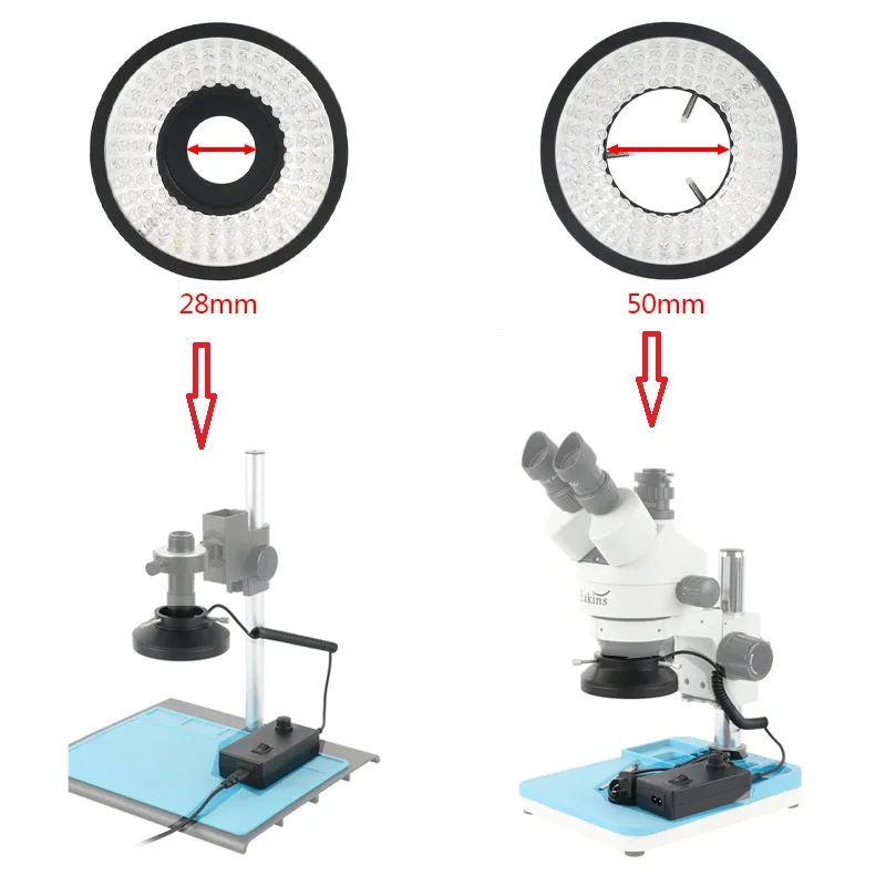 Aluminum Alloy 6500K 8W Industrial Video Stereo Microscope Adjustable 96 LED Ring Light Source Lamp Illumination Fill Spot Light