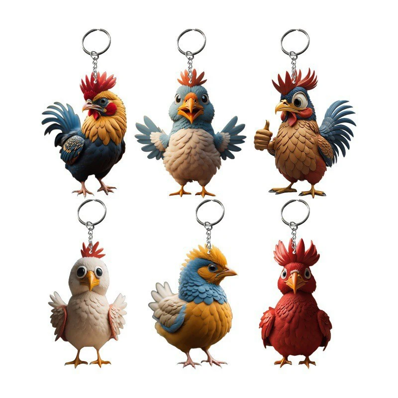 Creative Animal Chicken Rooster Series Pendant Acrylic Keychain For Christmas Tree Decoration Car Key Ring Cock Key Holder