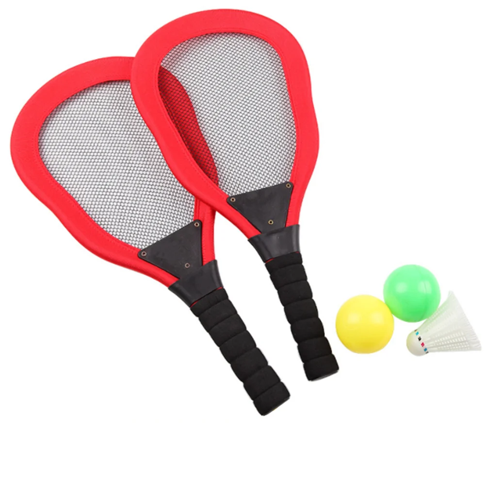 5pcs Sports Toy Children's Cloth Tennis Racket Badminton Beach Racket Kids Outdoor Supplies (Red 2pcs Racket + 1pc Badminton