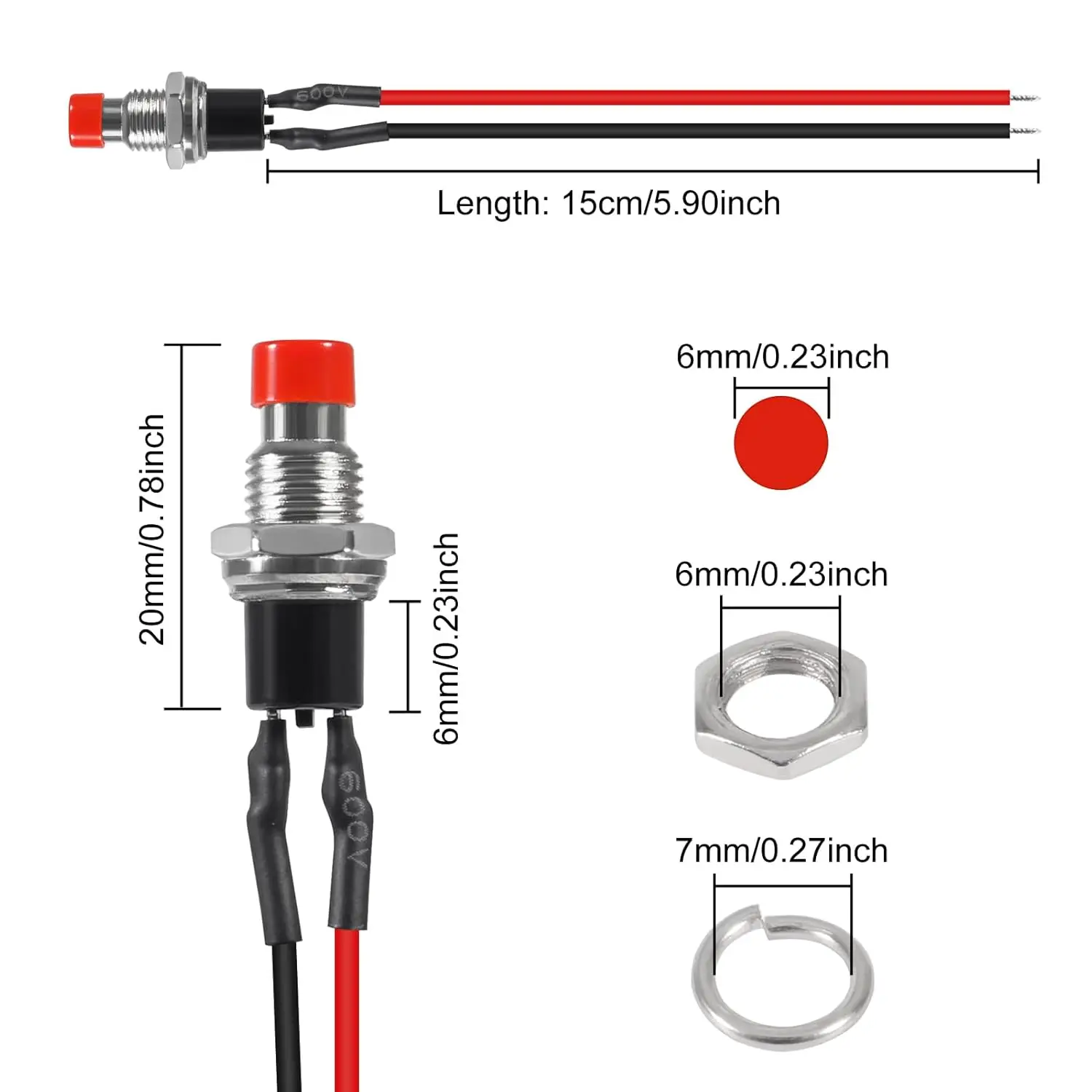 6Pcs 7mm Momentary Mini Push Button Switch SPST NO Normally Open 2 Pin Round Button Contact Switch 1A 250V AC for Model Railway