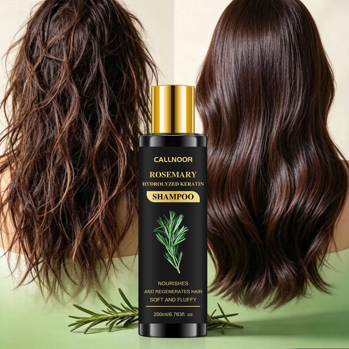 200ml Rosemary & Hydrolyzed Keratin Shampoo, Nourishing Repair Shampoo for Dry Brittle Hair, Leaves Hair Smooth & Fluffy