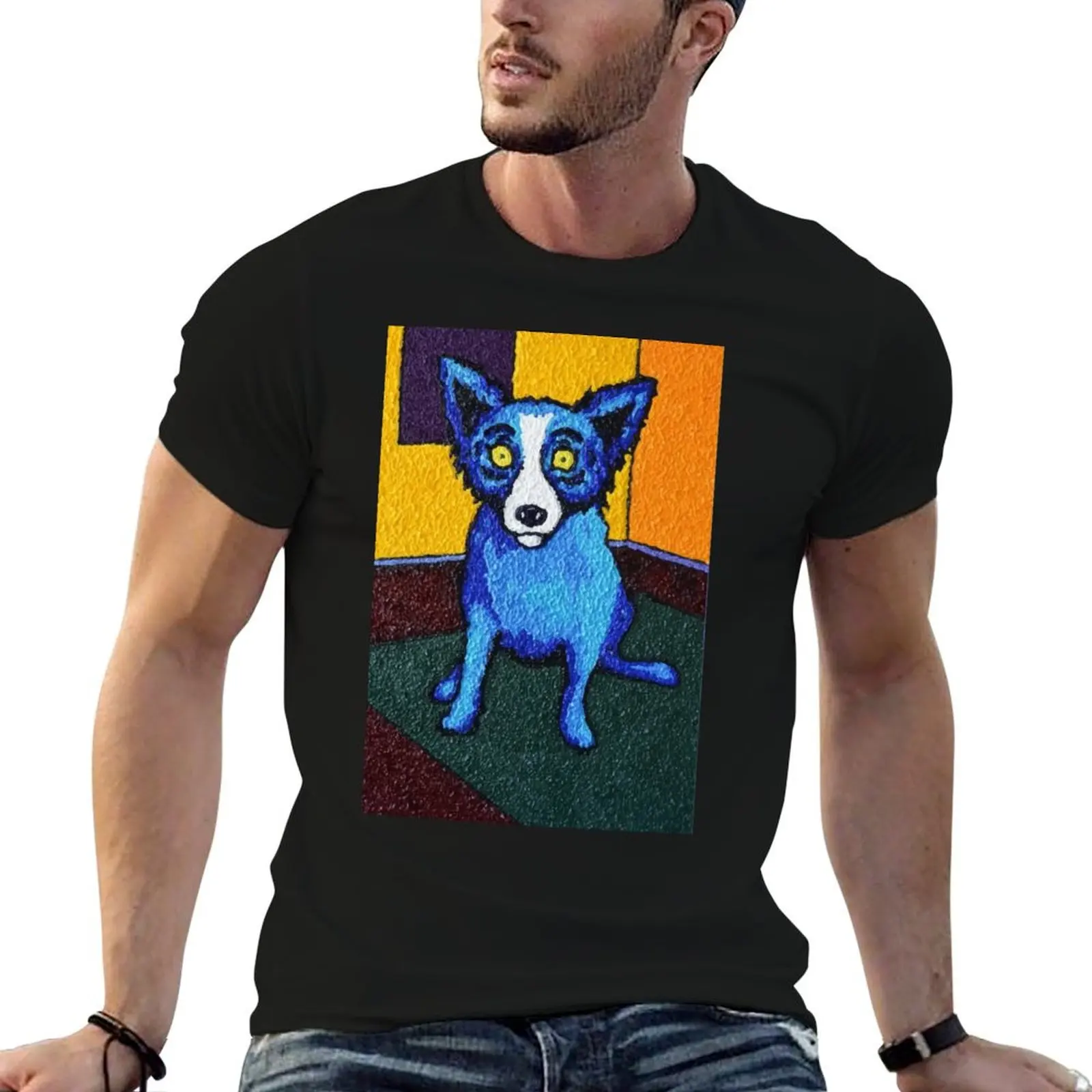 

painting blue dog after george rodrigue T-Shirt t shirt for man t shirt man cotton T-Shirt