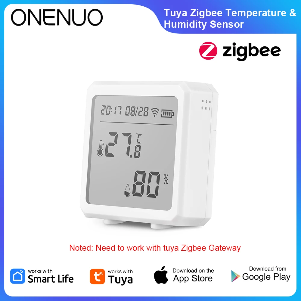 Tuya Zigbee Temperature Humidity Sensor LCD Display Smart Home Linkage Smart Life APP Control Work with Black or White Color