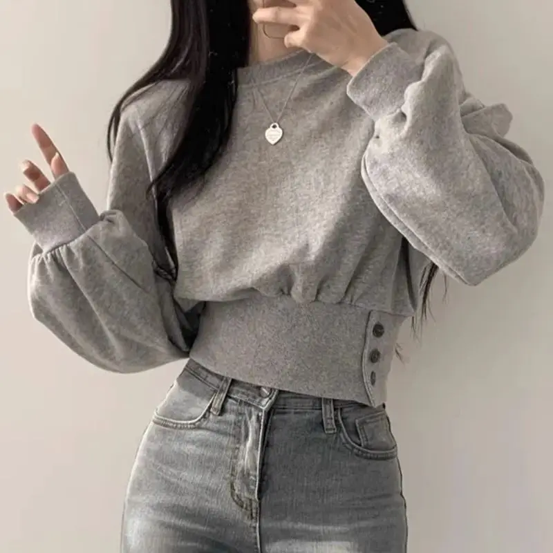 Korean Chic Spring Autumn New Long Sleeve Loose Button Short T Shirts Solid Loose Youth Casual Tops Fashion Trend Women Clothing