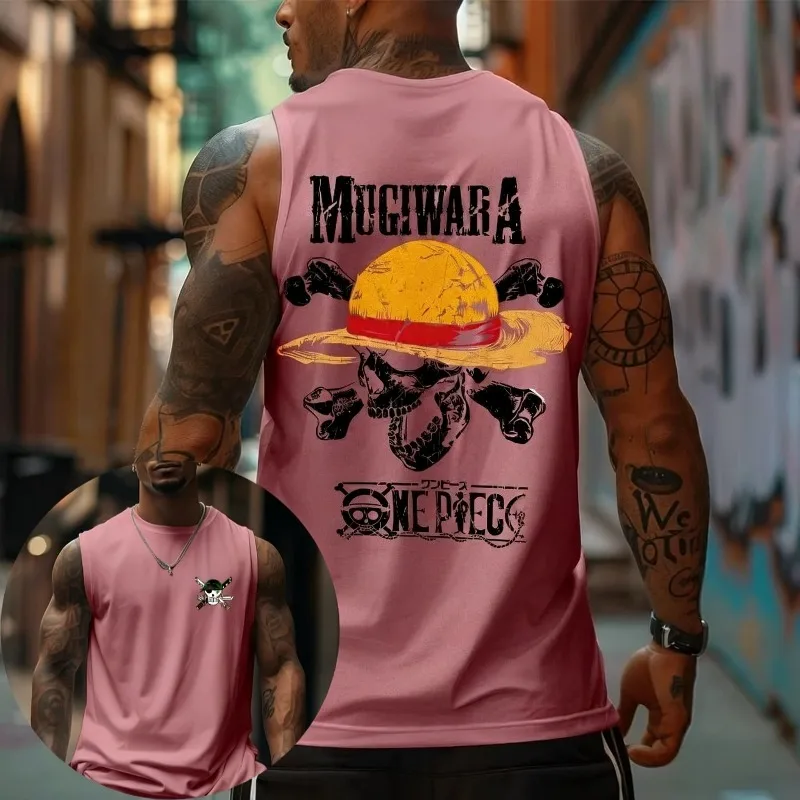 One Piece Mugiwara Straw Hat Skull Tank Top Anime Graphic Print Tank Tops Streetwear Fitness Workout Muscle Tee Fans Casual Tops view 4