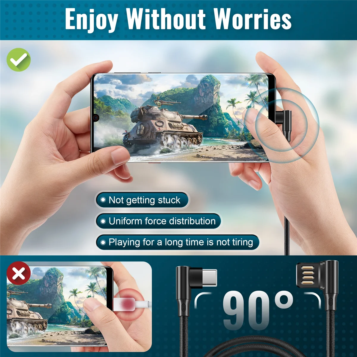 Cable de datos USB-C 3.1 tipo C a ángulo izquierdo y derecho de 90 grados USB 2.0 con funda para tableta y teléfono 15 cm