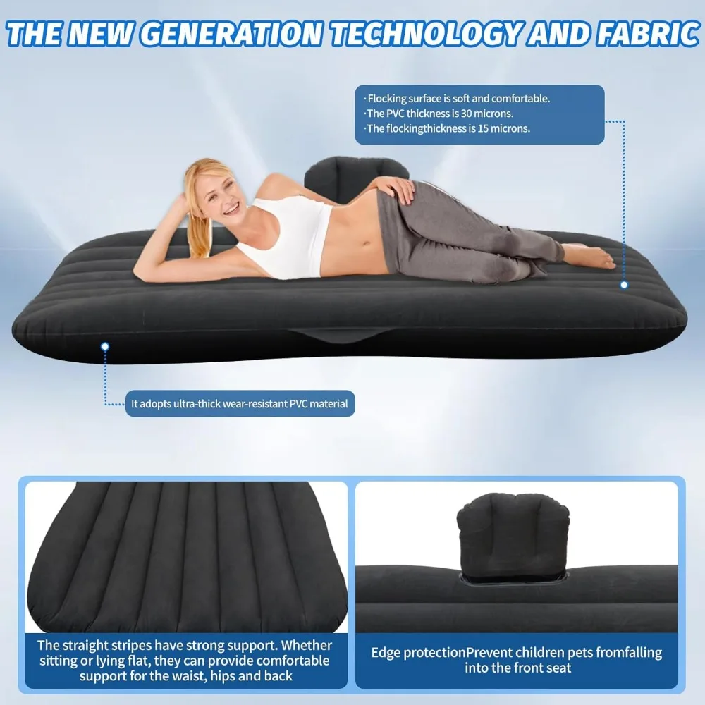 Inflatable Car Air Mattress with Pump, 55x35 Inch Portable Thickened Bed for Travel Camping SUV