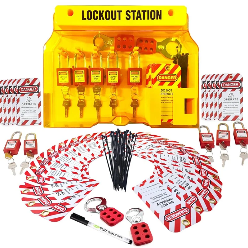 

B47C Lockout Tagout Station For Safe Electrical Lockouts,2Hasps,25Loto Tags,Lock Out Tag Out Kit Board,Lockout Safety Supply