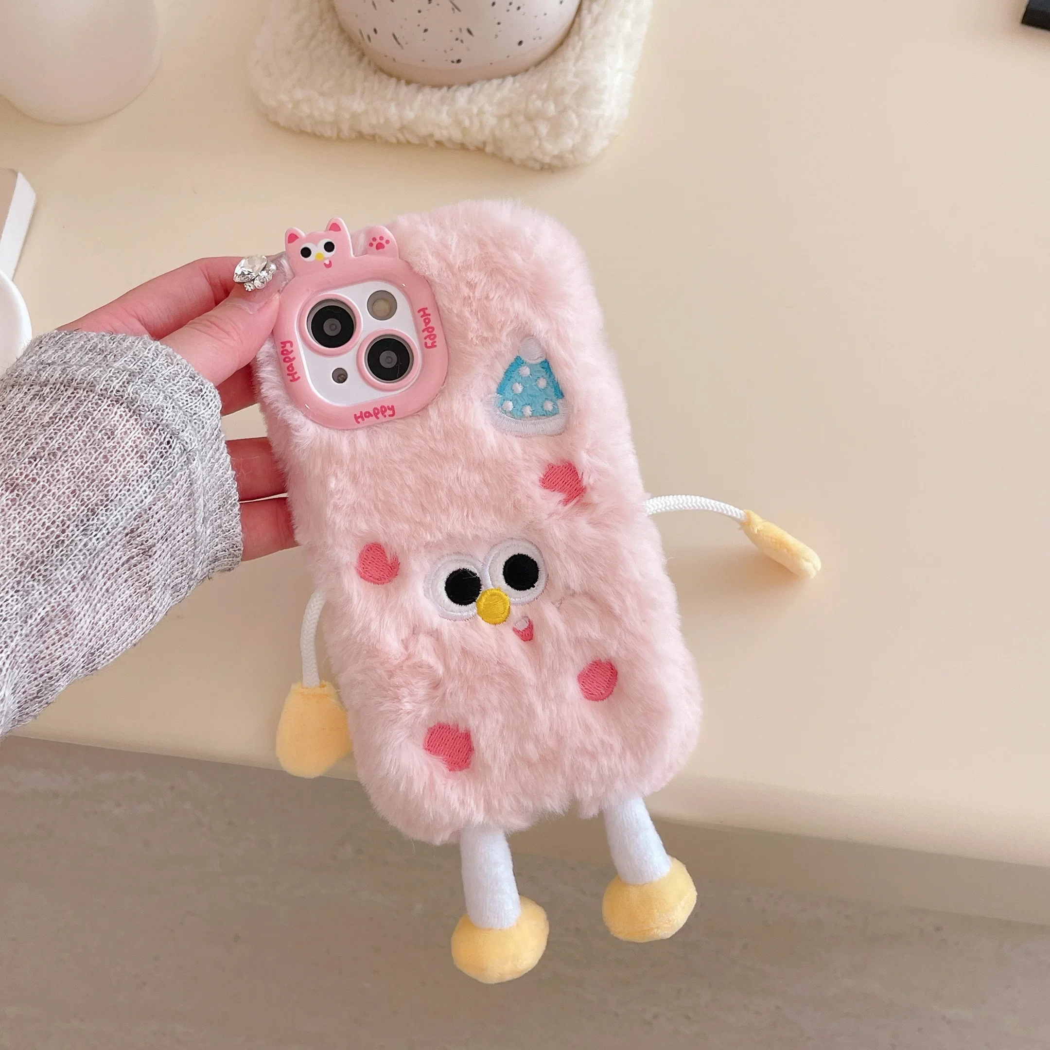 Peluche Ins Simpatico omino Cassa Del Telefono per IPhone16 15 14 13 11 12 Pro Max Antiurto Pelliccia Calda Copertura Protettiva Anti-goccia