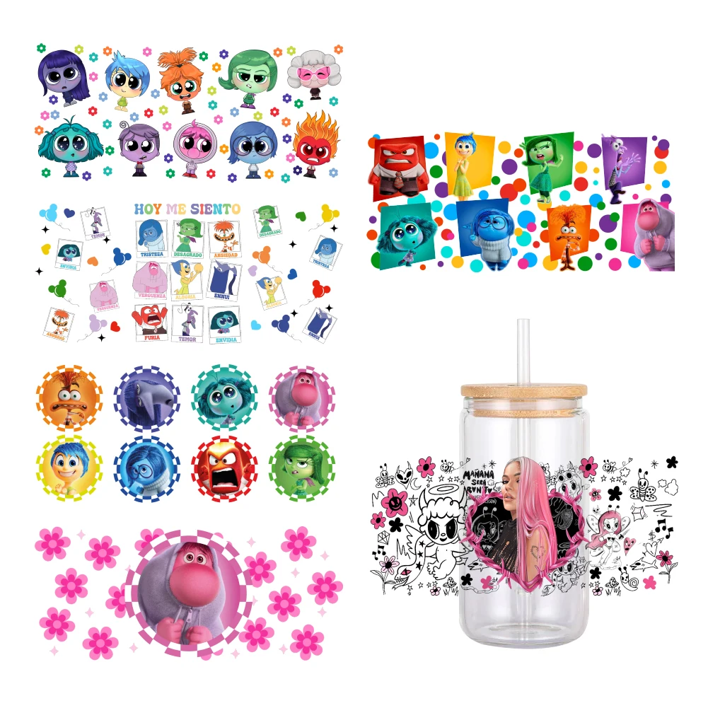 

Hot Selling Inside Out 2 Dinsney 11x24cm UV DTF Wraps Transfer Sticker DIY For 16oz Glass Cup Waterproof Decals Cup Sticker