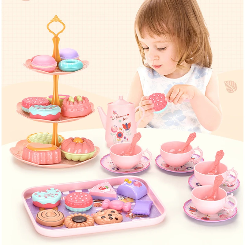 Juego de simulación de té y comida para niñas, casa de juego de pastel, cocina, juego de té de la tarde, regalos para niños